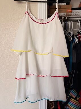 Andree White Tiered Spaghetti-Strap Tank with Multicolor Trim